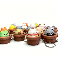 Gantungan Kunci Hewan Kartun Cetak 3D, Mainan Fidget Clicker Pereda Stres, Liontin Tombol Tanaman Pot Lucu PLA Kawaii