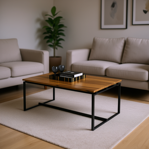 Tavolino da Caffè Jurgen in Legno di Quercia con Struttura in Metallo Nero, Set di Arredamento Moderno per Soggiorno - Product Image 2