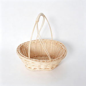 Portable Oval Beige PP <strong>Mini</strong> Round <strong>Basket</strong> with Handle Woven <strong>Basket</strong> for Wedding Gift Packing Flower Doll Display &amp; Snack <strong>Hamper</strong> - Product Image 4