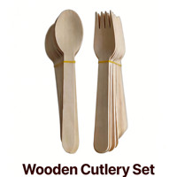 Ensemble de couverts jetables durables en bois de bouleau robuste, ustensiles compostables pour Thanksgiving, Noël et les fêtes