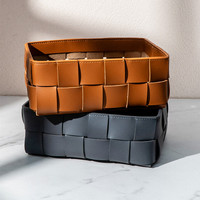 Panier en cuir PU tressé fait main de style nordique, boîte de rangement rectangulaire tendance pour bureau, organisateur de bureau décoratif pour la maison et le bureau