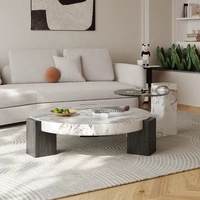 Zayshine italien minimaliste blanc fibre de bois Base Table basse granit comptoir cercle salon meubles ensemble théière