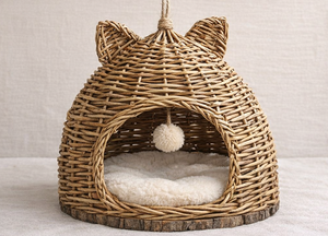 Casa para Gatos Tejida a Mano de Mimbre Natural, Cama Ecológica para Mascotas, <span class=keywords><strong>Cueva</strong></span> para Gatos Hecha a Mano con Cojín Suave - Product Image 2