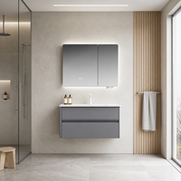 Ensemble de meubles de salle de bain E0 Eco en contreplaqué gris, imperméable, résistant à l'eau et à l'humidité, avec tiroirs de rangement suspendus au mur