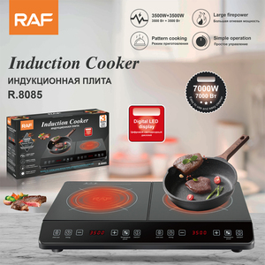 Table de cuisson à <span class=keywords><strong>induction</strong></span> double RAF R.8085 3500W + 3500W, cuisinière électrique numérique à LED avec commande tactile et fonctions de cuisson variées - Product Image 2