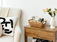 Panier de Rangement Circulaire en Corde de Papier Tressé à la Main, Petit Panier avec Poignée en Bois
