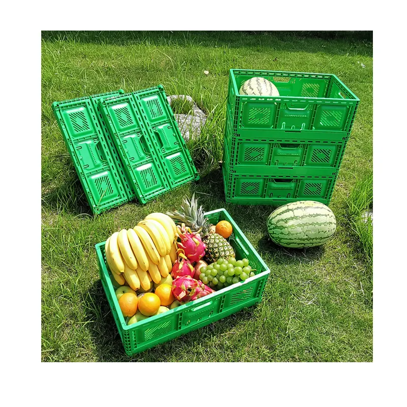Plastic Vegetable Crates Supermarket Collapsible Hard Plastic Storage Fruit Foldable Vegetable Egg Transport Basket Bins Plastic Foldable Crate