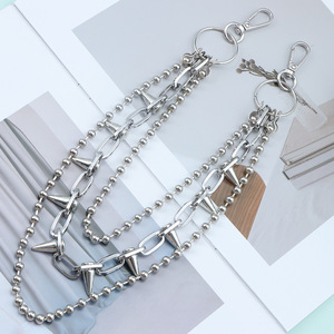 Cadena de cintura Punk con púas de aleación de zinc, accesorio de moda para fiesta, estilo Hip Hop Rock, color blanco K, de una sola vuelta. - Product Image 3