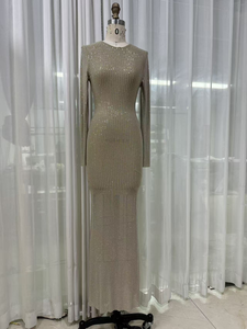 <span class=keywords><strong>Robe</strong></span> <span class=keywords><strong>longue</strong></span> de luxe de haute qualité LS2754 avec strass, <span class=keywords><strong>robe</strong></span> <span class=keywords><strong>longue</strong></span> à manches longues de couleur unie scintillante, tempérament élégant - Product Image 2