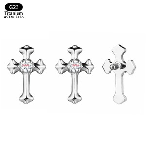 Bijou de piercing en alliage de titane G23, forme croix de 8 mm avec incrustation de zircon, pour cartilage d'oreille, lèvre, langue. - Product Image 5