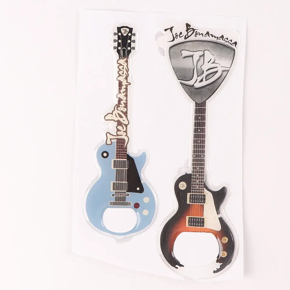 Adesivi epossidici trasparenti a forma di chitarra 3D in resina simpatici adesivi decorazioni in Gel morbido a cupola decalcomanie per chitarra