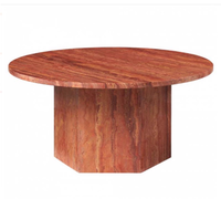 Ensemble de table basse en travertin rouge de style moderne avec cadre en acier inoxydable, facile à nettoyer, pour salon, école, hôtel