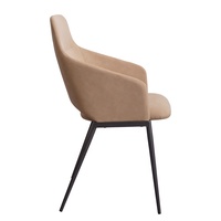 Chaise de restaurant en acier et cuir brun, dossier haut, chaises de salle à manger gris foncé pour table basse ronde en marbre