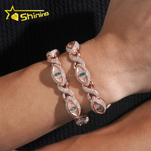 New Design 12mm Jewelry Hip Hop Green +White Marquise Moissanite Diamond Iced Out S925 Silver <strong>Infinity</strong> Evil Eyes Cuban <strong>Bracelet</strong> - Product Image 1