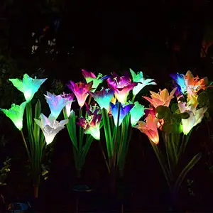 批发太阳能LED花园木桩灯户外防水马蹄莲花LED太阳能灯，用于庭院公园装饰