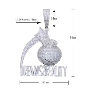 Collana con Ciondolo 'DREAMS 2 REALITY' con Zirconi Cubici, Gioielli Hip Hop all'Ingrosso - Product Image 2