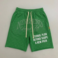 Ensemble de survêtement décontracté en molleton éponge français, écologique, surdimensionné, avec impression graphique personnalisée en strass, style streetwear, deux pièces, été, vente en gros