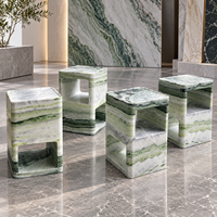 Table d'appoint en marbre vert naturel, cube creux, table d'appoint moderne de luxe en marbre, socle carré creux en marbre pour la décoration de la maison