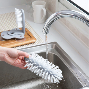Cepillo de limpieza de fregador de vasos de plástico 2 en 1 con <span class=keywords><strong>Base</strong></span> de succión, cepillo <span class=keywords><strong>para</strong></span> botellas de vidrio, cepillo de lavado de vasos multifuncional - Product Image 2
