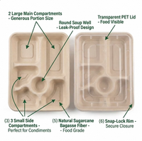 Meilleure Vente : Boîte à lunch multi-compartiments 6 sections en pulpe de canne à sucre écologique de 32 oz avec couvercle, idéale pour cantines de prison et buffets