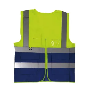 เสื้อกั๊กสะท้อนแสงเห็นชัดสูงพร้อมกระเป๋า,เสื้อกั๊กสะท้อนแสงโพลีเอสเตอร์ ANSI ทำงานเพื่อความปลอดภัย
