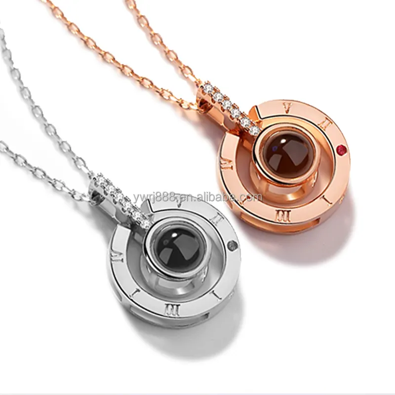 Dropshipping New Rose Gold Silver 100 Languages I Love You Projection Pendant Necklace Romantic Love Memory Wedding Necklace