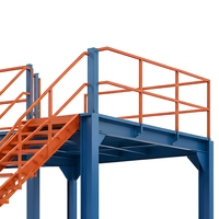 Plateforme de mezzanine en acier avec accès par escalier, plateforme de travail surélevée industrielle, plateforme de stockage en entrepôt