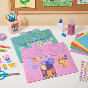 En gros, classeur A4 en plastique à paillettes, mignon, avec bouton-pression, pour l'école et les enfants - Product Image 1