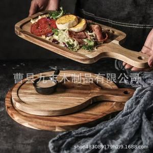 Jiufeng Wooden Serving Tray Round With Handle Polished Finish For Food Serving - Product Image 4