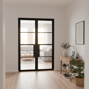 Porte en acier à double battant <span class=keywords><strong>de</strong></span> style français avec des motifs en <span class=keywords><strong>treillis</strong></span> <span class=keywords><strong>de</strong></span> <span class=keywords><strong>verre</strong></span> trempé pour une utilisation intérieure et extérieure - Product Image 4