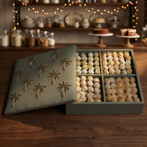Boîte de rangement en tissu brodé bohème avec couvercle, 4 compartiments, récipient alimentaire rectangulaire, design multifonctionnel, cadeau pour l'Aïd - Product Image 1