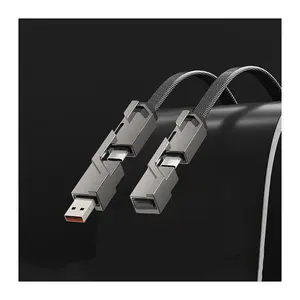 Yeni tasarım 66W 4 in 1 tip c hızlı şarj kabloları, OEM çinko alaşım mikro usb veri kablosu hızlı şarj kabloları