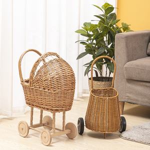 Chariot de courses en osier de style australien sur roues, panier en osier Luggy, chariot en osier pour jouets, panier en osier en rotin PP - Product Image 3