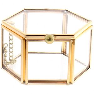 Petite boîte hexagonale en verre doré, présentoir transparent pour bijoux, pierres de cristal, boîte de purification énergétique, support de rangement pour bibelots - Product Image 1