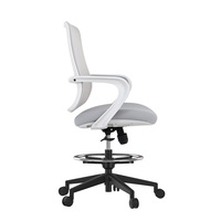 Chaise de dessin ergonomique grise haute pour bureau à domicile chaise pivotante en tissu maillé anneau de pied réglable chaise de bar de réception à bras fixe