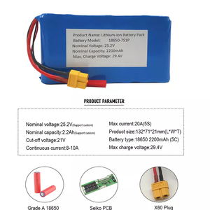 Un38.3 18650-7s1p 리튬 이온 배터리 팩 25.2V 2200mAh 미니 전동 스케이트보드용 2.2Ah/55.44Wh 18650 리튬 이온 배터리 팩 MSDS - Product Image 2