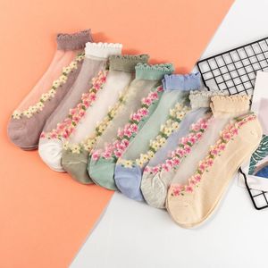 <span class=keywords><strong>Chaussettes</strong></span> courtes à la cheville en soie brodée de fleurs d'été pour femmes pour <span class=keywords><strong>sandales</strong></span> - Product Image 1