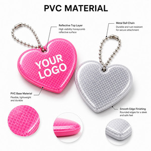 Porte-clés réfléchissant en PVC en forme de cœur avec logo personnalisé, étiquette de sécurité haute visibilité pour sac à dos, course nocturne, marche sécurisée - Product Image 4