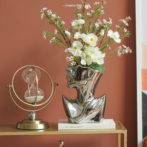 <span class=keywords><strong>Vase</strong></span> à fleurs en céramique argent buste tête Pots <span class=keywords><strong>visage</strong></span> en forme de Statue grecque art fleur support pour cadeaux maison bureau salon décor - Product Image 2