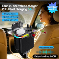 Chargeur de voiture rétractable avec aromathérapie 4 en 1, charge rapide, adaptateur de chargeur de voiture rétractable aromatique pour iPhone et Android