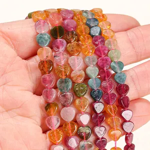 JD Gems contas de pedra semipreciosas em forma de coração 6mm pedra turmalina arco-íris natural contas espaçadoras soltas para fazer joias de casal