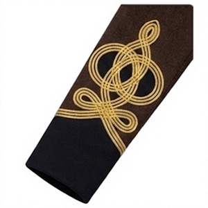 Abrigo de lana marrón para hombre, estilo frac, doble botonadura, abrigo histórico con mangas bordadas. - Product Image 6