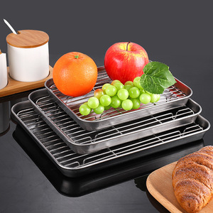Stainless Steel Draining Tray With Mesh Stackable Rectangular And Square For Frying Barbecuing Rice Steaming L Size - Product Image 1