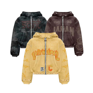 Últimos Hoodies de Streetwear Pesados para Homens, Hoodies de Alta Qualidade com Impressão Digital, Hoodie com Zíper e Efeito Desbotado com Strass - Product Image 1