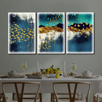Peinture murale en acrylique cristal de luxe en gros, texture poisson bleu doré, impression sur toile moderne, décoration de salon et de maison