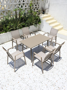 Outdoor Patio Dining Aluminium <b>Table</b> and 6 Stackable Chairs Garden Bistro Furniture Set with Umbrella - Product Image 5