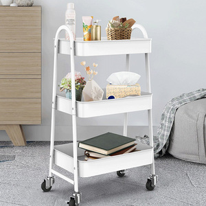Chariot de rangement roulant à trois niveaux en métal pour ustensiles de cuisine, personnalisable en plusieurs couleurs, vente en gros sur mesure - Product Image 1