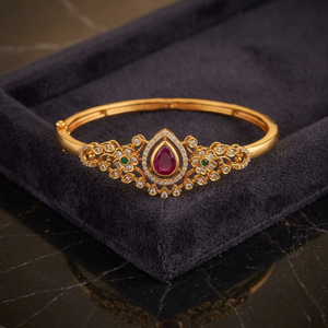 Antique Fashion Gold Polish <b>Ruby</b>-Green Stone Flower Shape Wedding Bangle 181261 Kada - Product Image 3