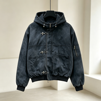 Blouson utilitaire vintage pour homme en tissu peigné délavé, avec fermeture à boucle métallique, coupe bomber, ourlet à cordon de serrage, coupe-vent, style streetwear automne