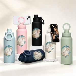 Vacuum Insulated Stainless Steel Travel Water Bottle Magnetic Phone Mount Lid Custom Shell Pattern Multiple Capacity Options - Product Image 1